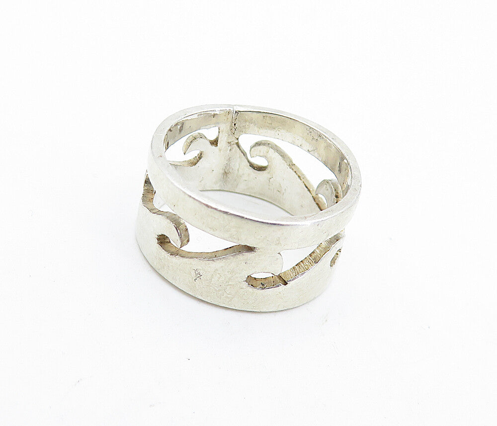 MEXICO 925 Silver  Vintage Cutout Ocean Waves Design Band Ring Sz 7  RG6965