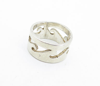 MEXICO 925 Silver  Vintage Cutout Ocean Waves Design Band Ring Sz 7  RG6965