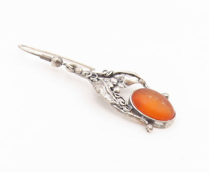 925 Sterling Silver Vintage Earrings POLAND Amber Floral Motif Dangles  EG14171