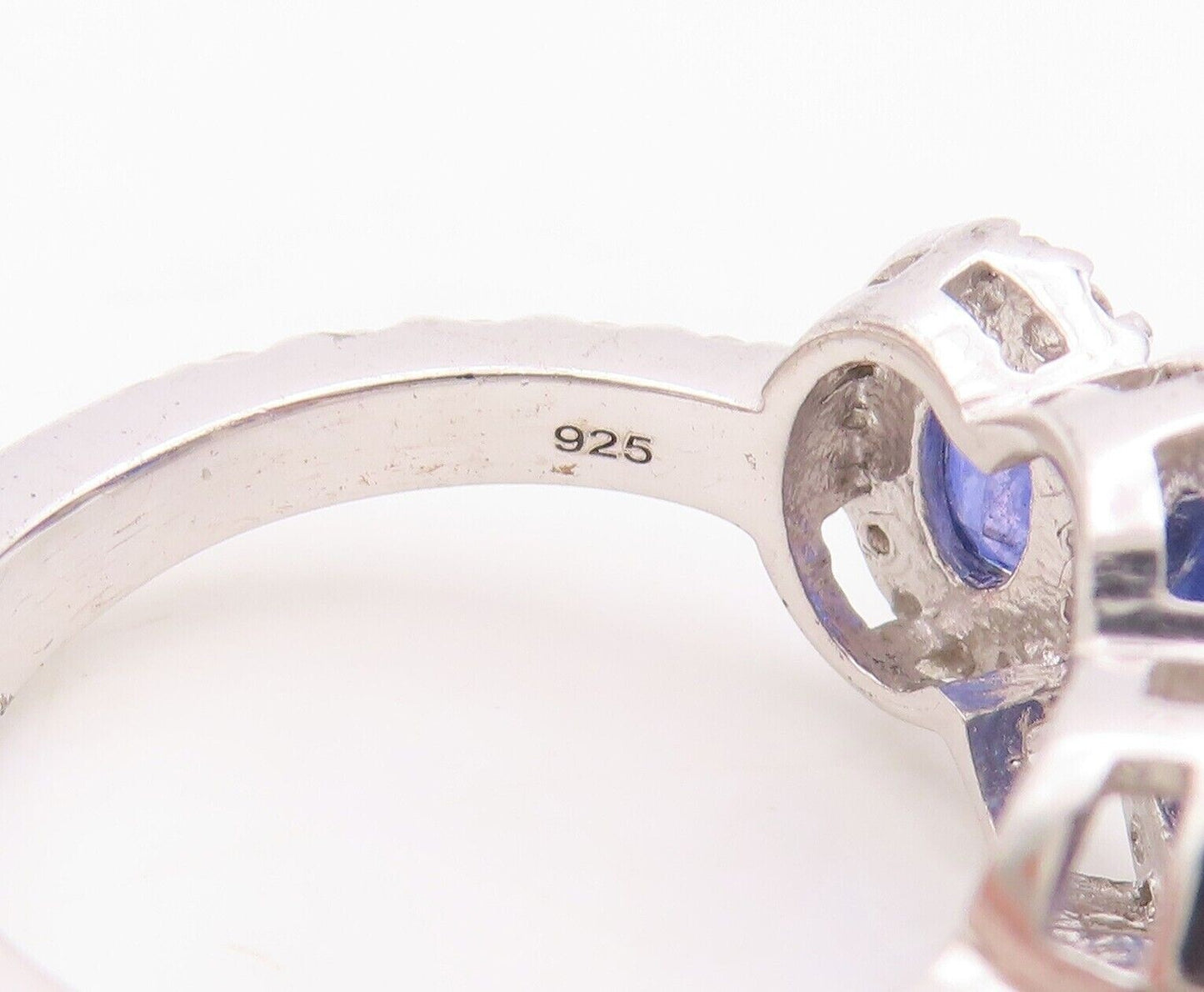 925 Sterling Silver Vintage Ring Oval Cut Sapphire Halo Topaz  Sz 7.5  RG30438