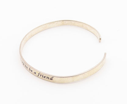 925 Sterling Silver  Vintage Shiny Daughter Friend Quote Cuff Bracelet  BT7114