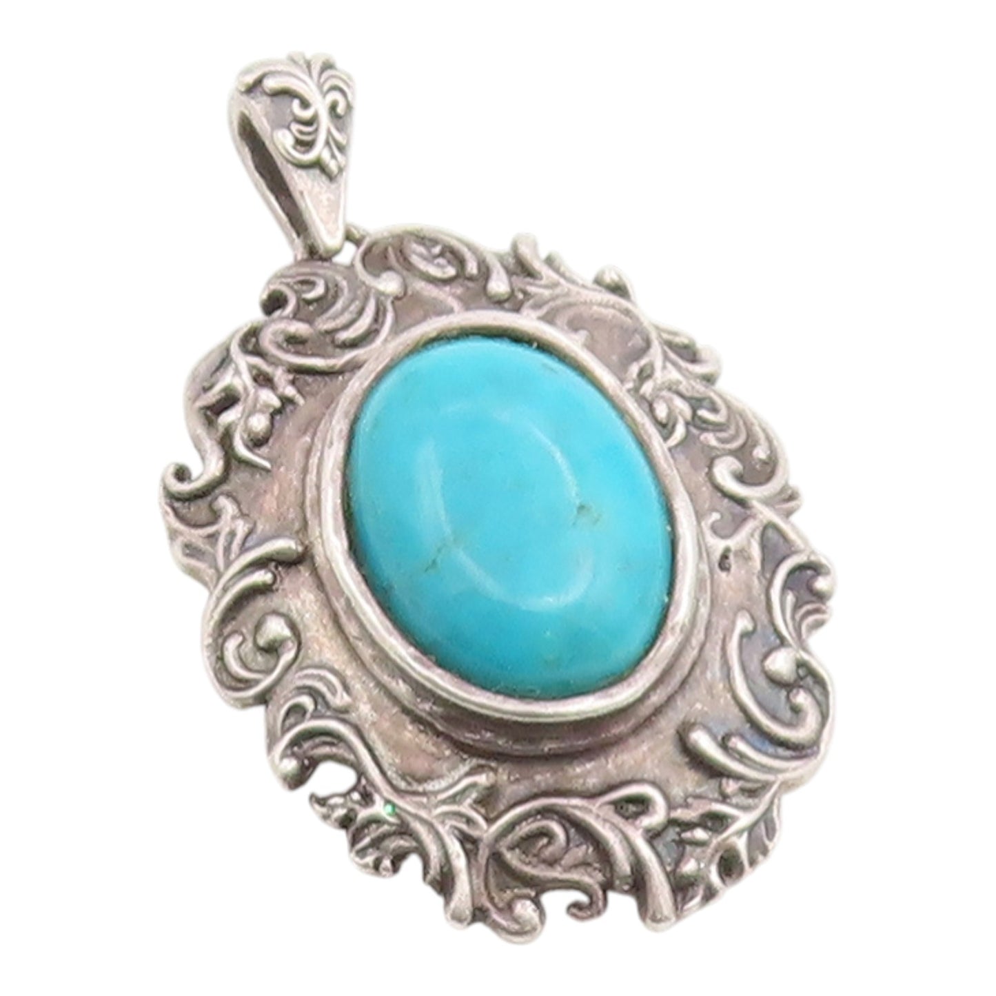 925 Sterling Silver Vintage Pendant ISRAEL Cabochon Turquoise Charm   PT26081