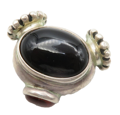 ESPO 925 Silver  Vintage Cabochon Cut Black Onyx & Amber Pendant  PT11167