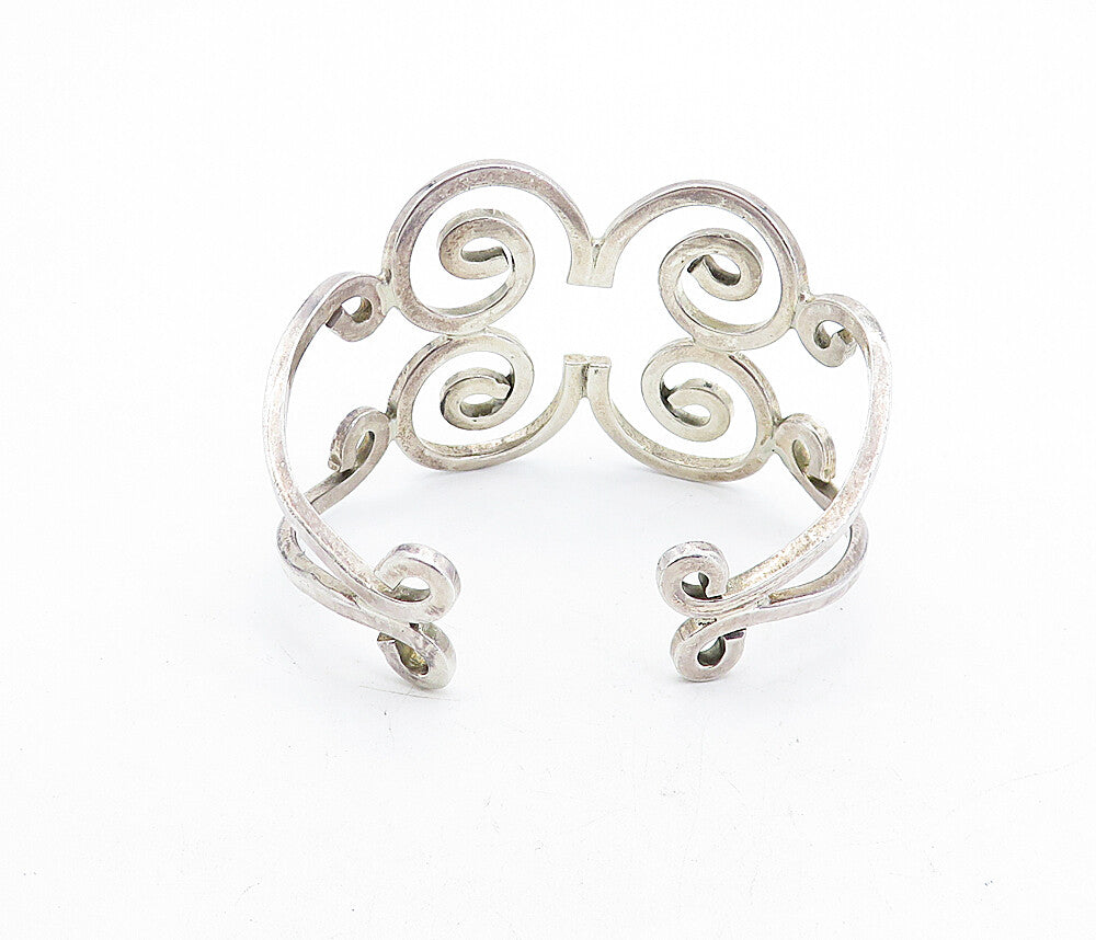 925 Sterling Silver  Vintage Shiny Open Spiral Design Cuff Bracelet  BT1907