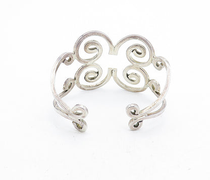 925 Sterling Silver  Vintage Shiny Open Spiral Design Cuff Bracelet  BT1907