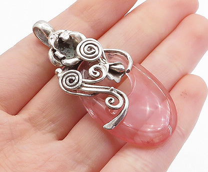 925 Sterling Silver  Vintage Pink Rutilated Quartz Spiral Swirl Pendant PT5192