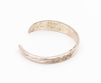 ROGERS ONEIDA 925 Silver  Vintage Shiny Floral Detail Cuff Bracelet  BT7995