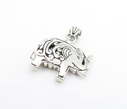 925 Sterling Silver  Vintage Blue Topaz Petite Swirl Elephant Pendant  PT5801