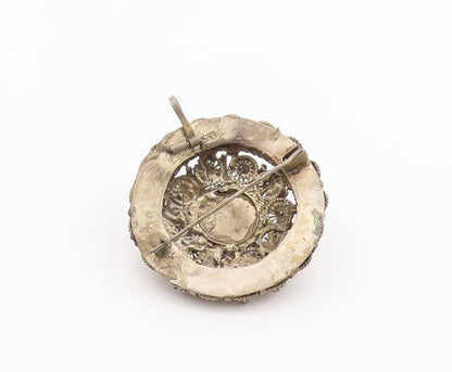 925 Sterling Silver Vintage Brooch Antique Turquoise Wire Work Flowers  BP11678