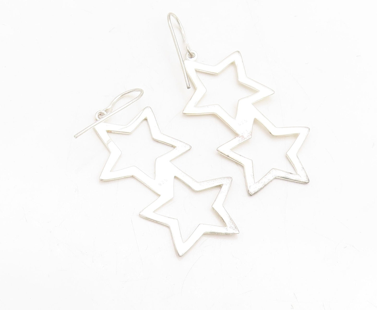 925 Sterling Silver Vintage Earrings Dangling Drop Cutout Stars  EG13306