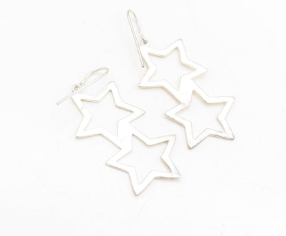 925 Sterling Silver Vintage Earrings Dangling Drop Cutout Stars  EG13306