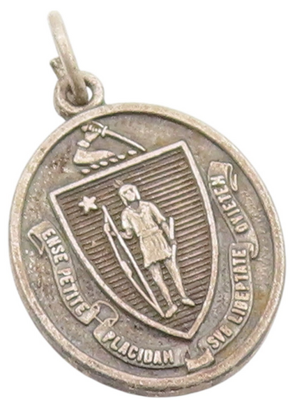 925 Sterling Silver Vintage Pendant Massachusetts Mass State Seal Charm PT25506