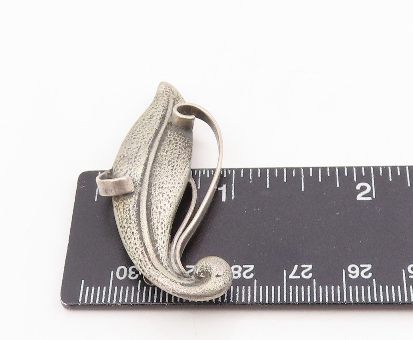 925 Sterling Silver Vintage Brooch Pin Modernist Botanical Swirly Leaf  BP12238