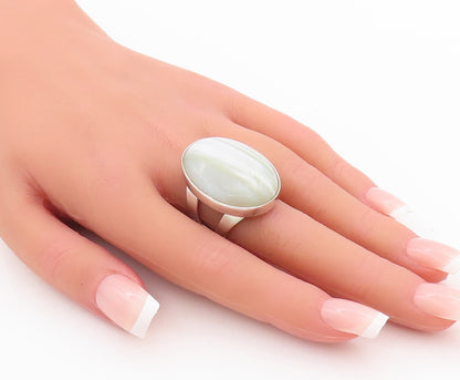 925 Sterling Silver Vintage Ring DTR JAY KING Oval Laced Marble  Sz 7  RG28786