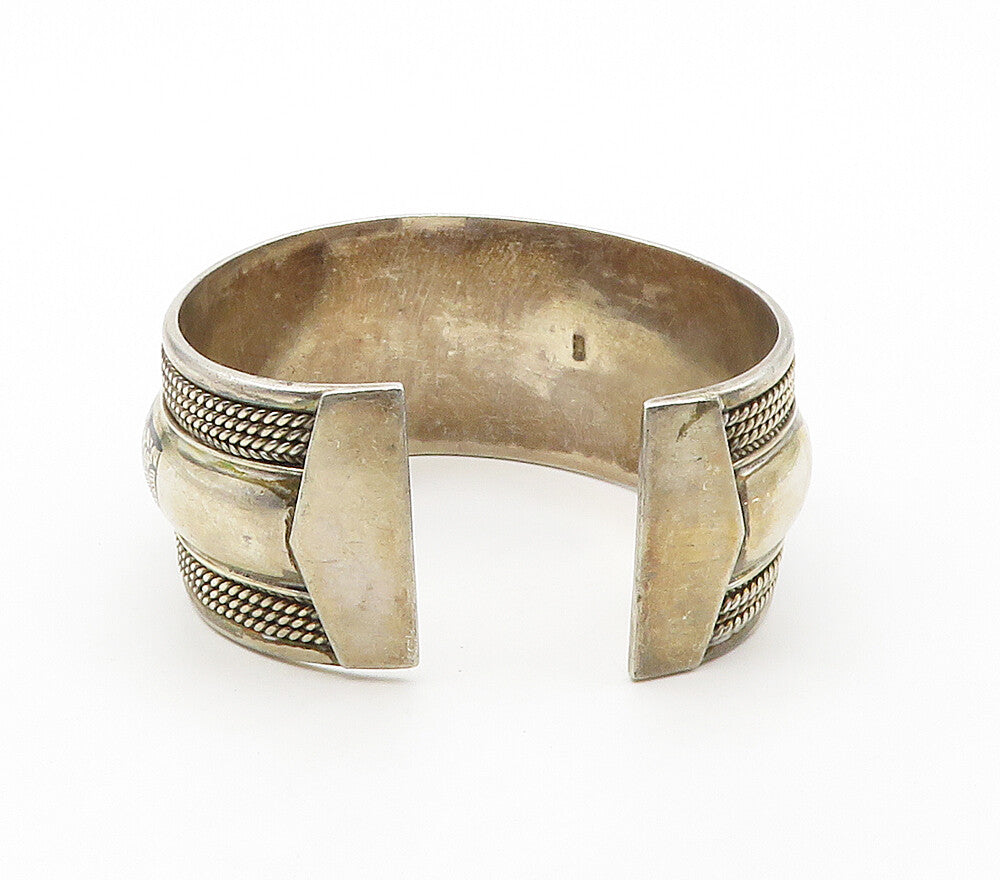 925 Sterling Silver  Vintage Floral Pattern Wide Twist Cuff Bracelet  BT6245