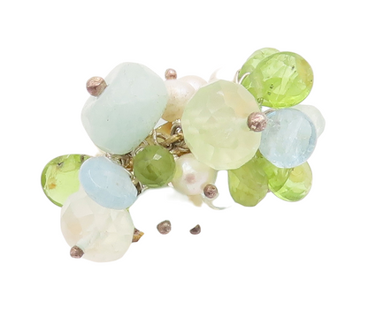 925 Sterling Silver Vintage Ring DALIA Gemstone & Pearls Beaded  Sz 6  RG28689
