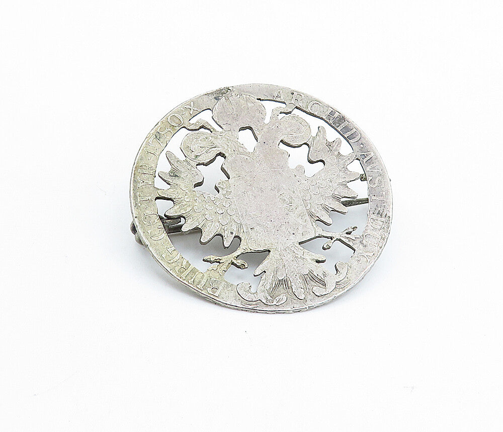925 Sterling Silver  Vintage Antique Austrian Coin Emblem Brooch Pin  BP2434