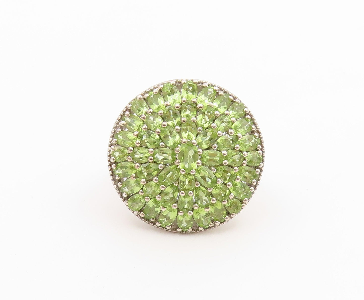 925 Sterling Silver Vintage Ring Elegant Peridot Cluster Band  Sz 11  RG36639