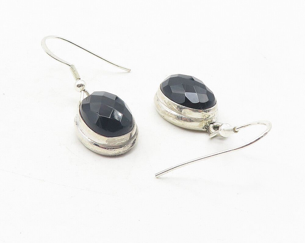 925 Sterling Silver  Vintage Faceted Black Hematite Dangle Earrings  EG6157