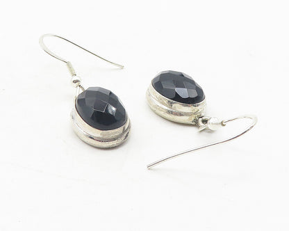 925 Sterling Silver  Vintage Faceted Black Hematite Dangle Earrings  EG6157