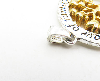 925 Sterling Silver  Petite Two Tone Family Tree Love Quote Pendant  PT7037