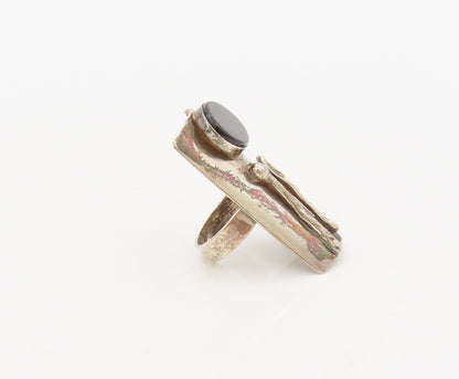 AVI SOFFER ISRAEL 925 Silver  Vintage Designer Onyx Large Ring Sz 4  RG27272