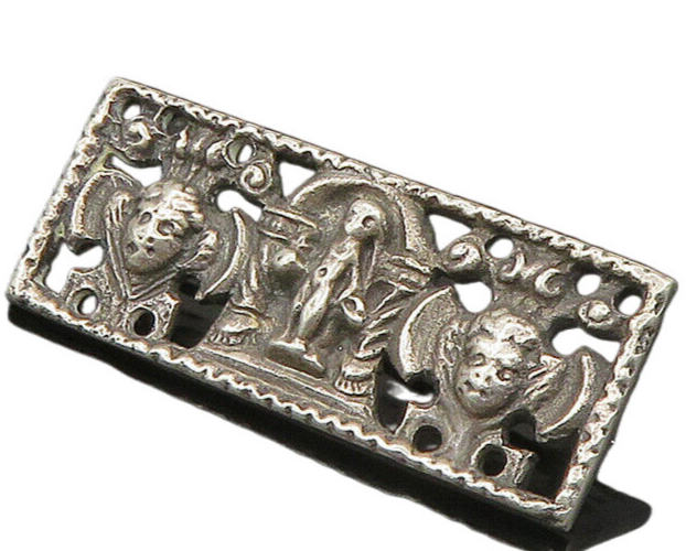 EUROPEAN 925 Silver  Vintage Antique Chiseled Faces Square Brooch Pin  BP9188