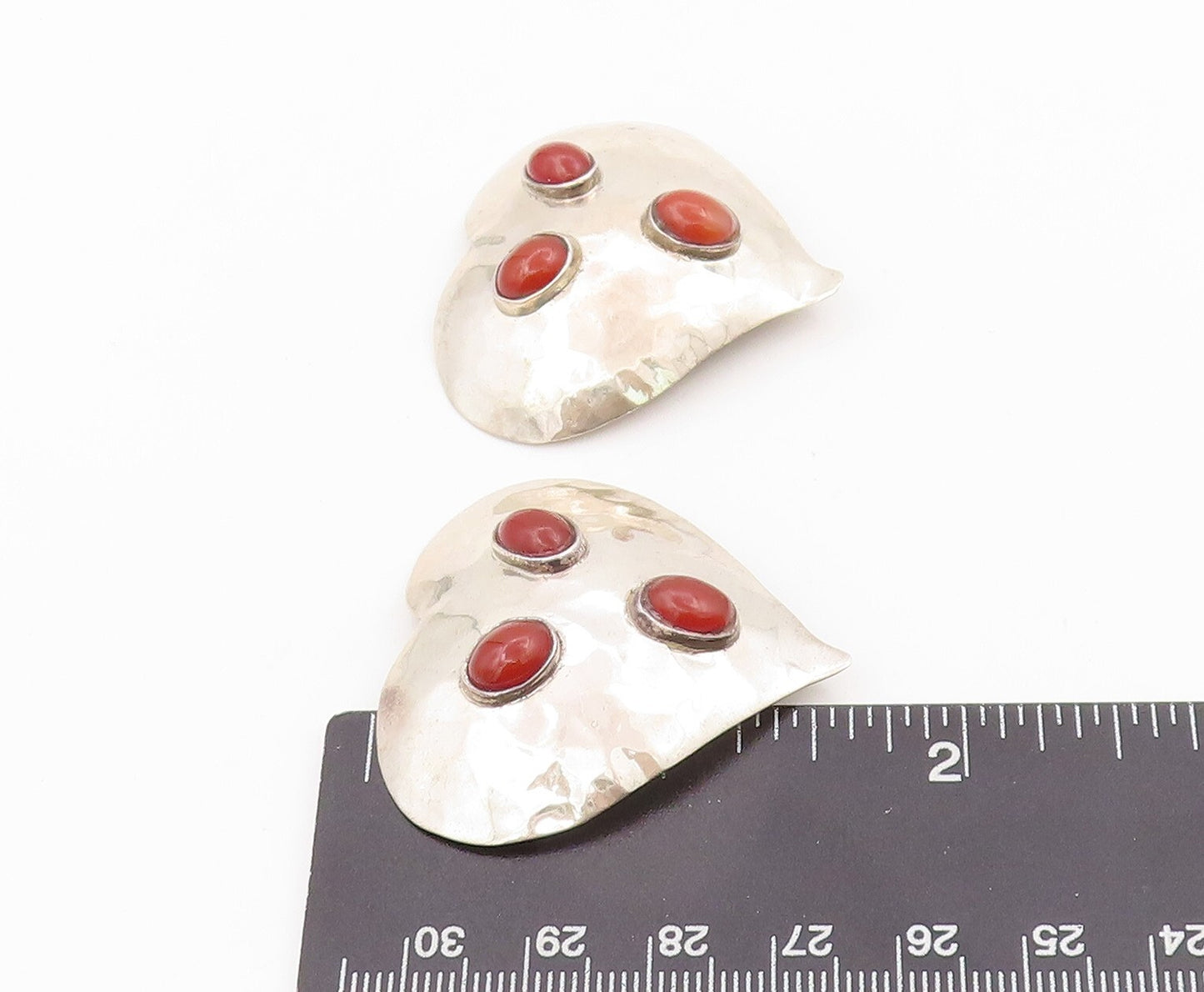925 Sterling Silver Vintage Earrings MEXICO Carnelian Inlay Love Heart  EG13335
