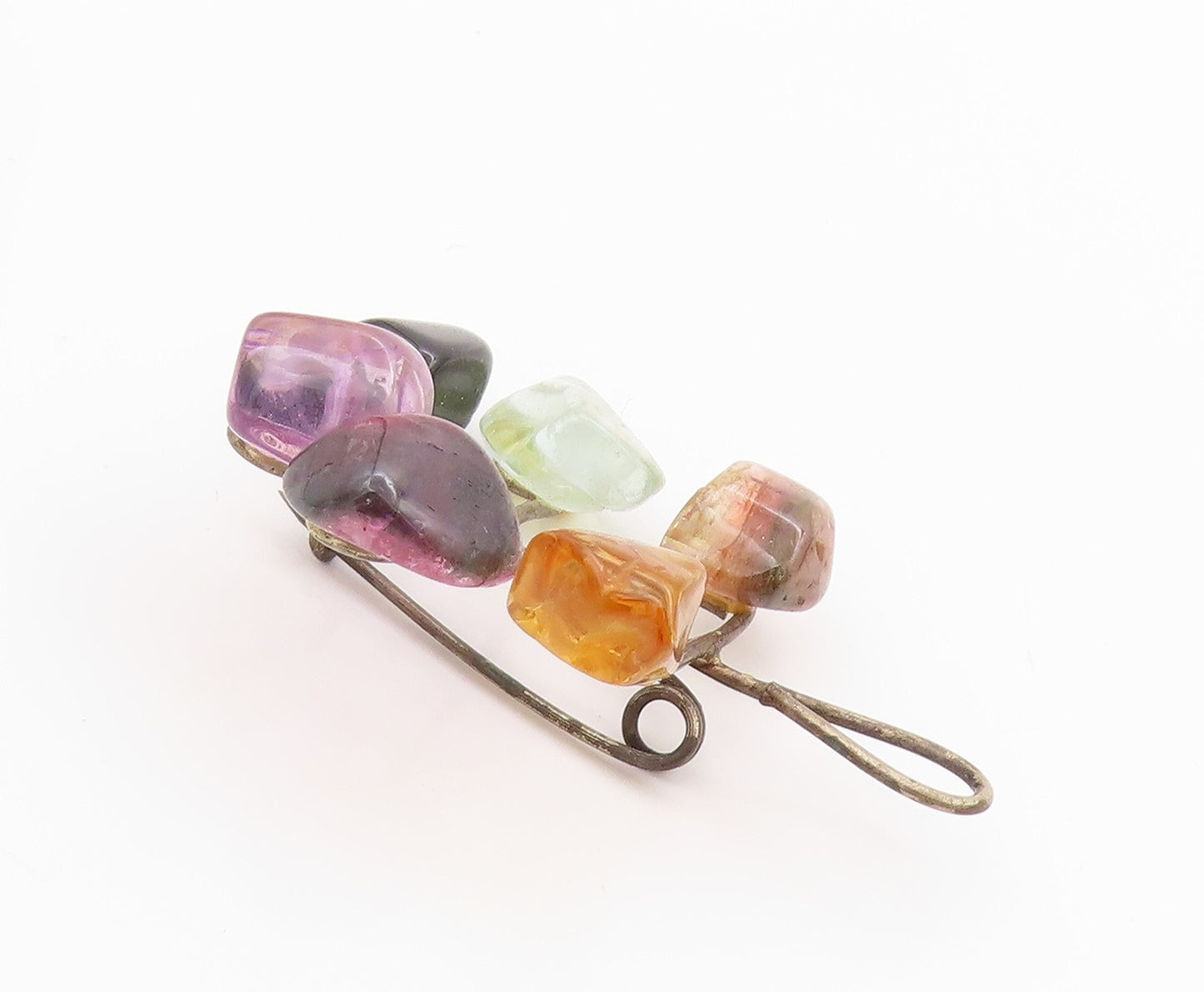 925 Sterling Silver Vintage Brooch Wire Wrapped Gemstone Cluster Design  BP11848