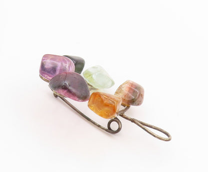 925 Sterling Silver Vintage Brooch Wire Wrapped Gemstone Cluster Design  BP11848