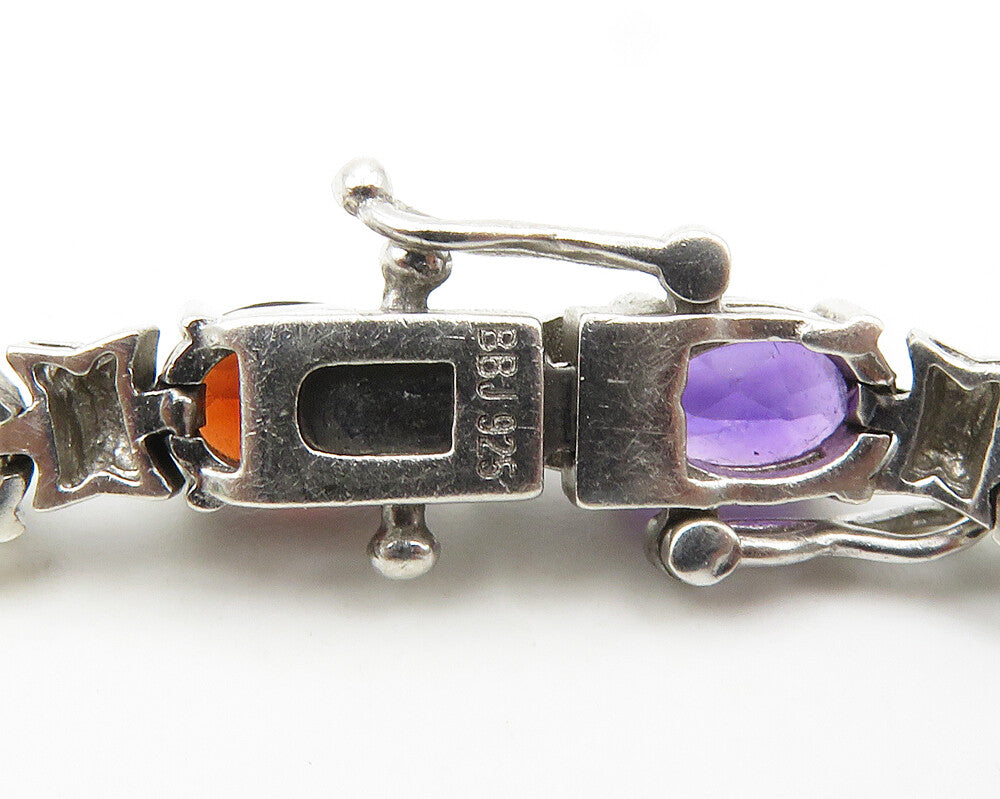 925 Sterling Silver  Topaz Garnet Amethyst & Peridot Chain Bracelet  BT7651