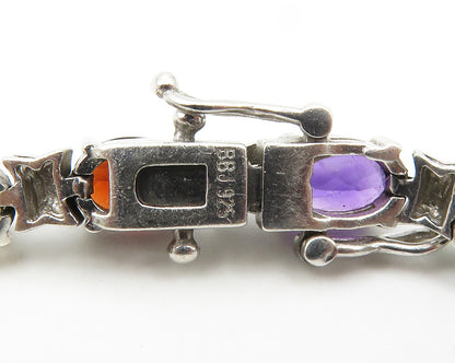 925 Sterling Silver  Topaz Garnet Amethyst & Peridot Chain Bracelet  BT7651
