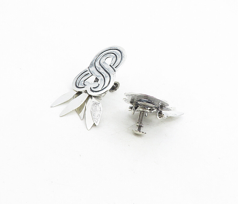 MEXICO 925 Sterling Silver   Vintage Antique Swirl Non Pierce Earrings  EG4400