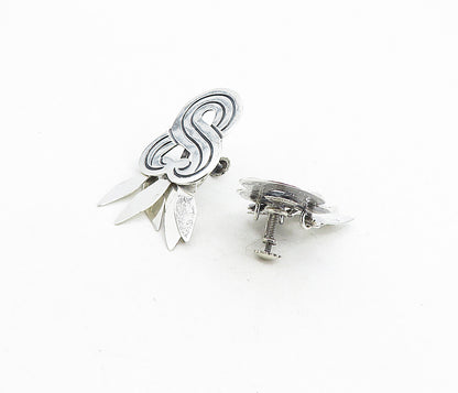 MEXICO 925 Sterling Silver   Vintage Antique Swirl Non Pierce Earrings  EG4400