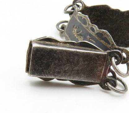SIAM 925 Sterling Silver  Vintage Niello Enamel Dancer Chain Bracelet  BT6426