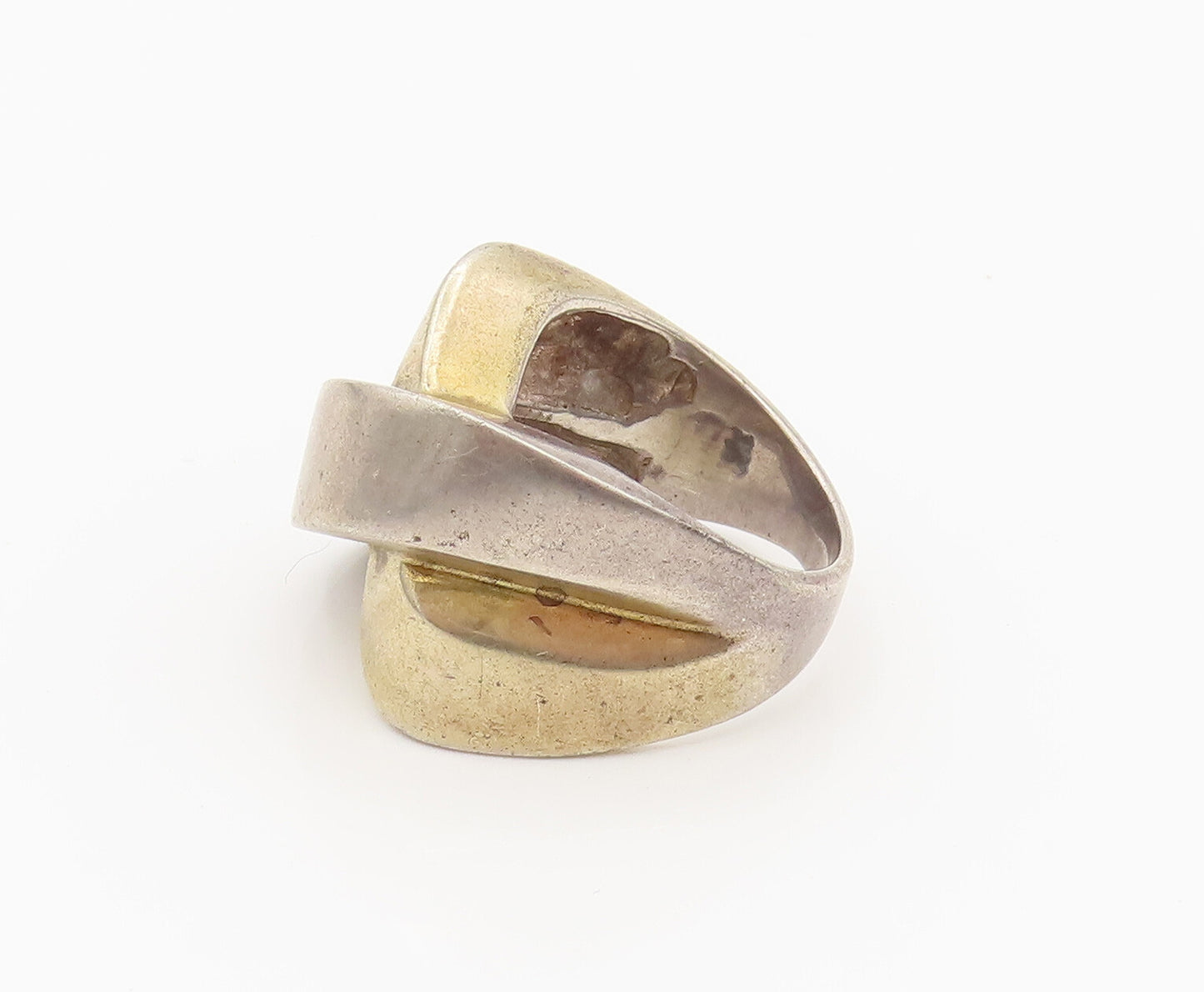 925 Silver  Vintage Two Tone X Crisscross Statement Ring Sz 7.5  RG26226