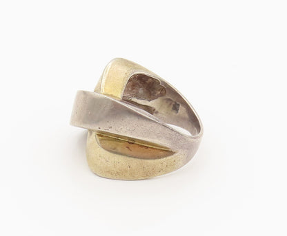925 Silver  Vintage Two Tone X Crisscross Statement Ring Sz 7.5  RG26226