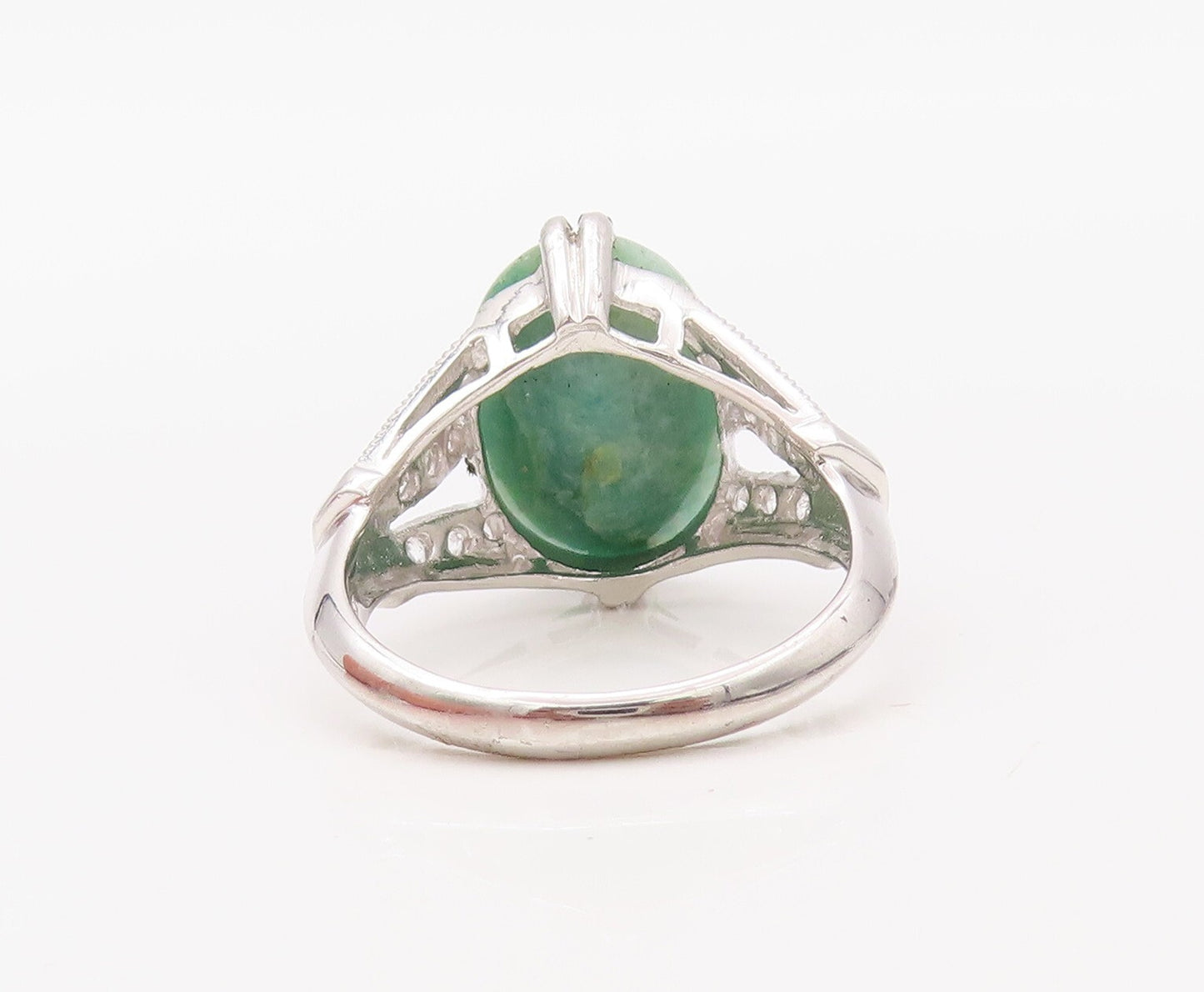 925 Sterling Silver Vintage Ring Oval Gemstone & CZ Cutout Neck Sz 7  RG30796