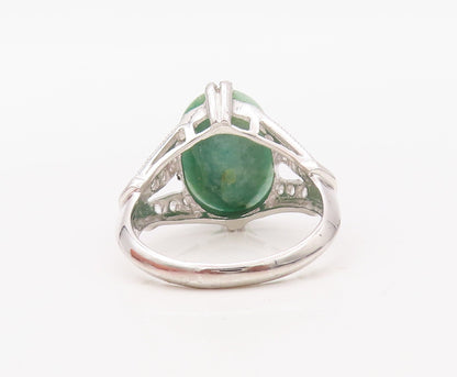 925 Sterling Silver Vintage Ring Oval Gemstone & CZ Cutout Neck Sz 7  RG30796