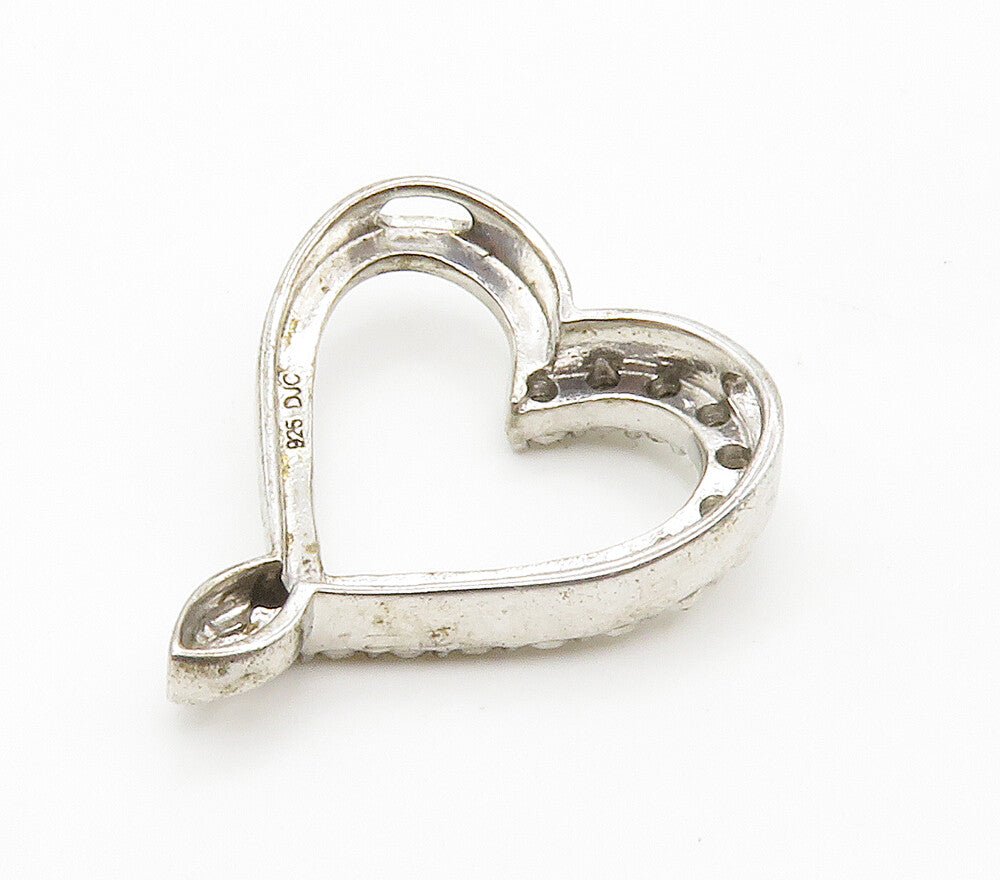 925 Sterling Silver  Genuine Diamonds Open Love Heart Slide Pendant  PT11623