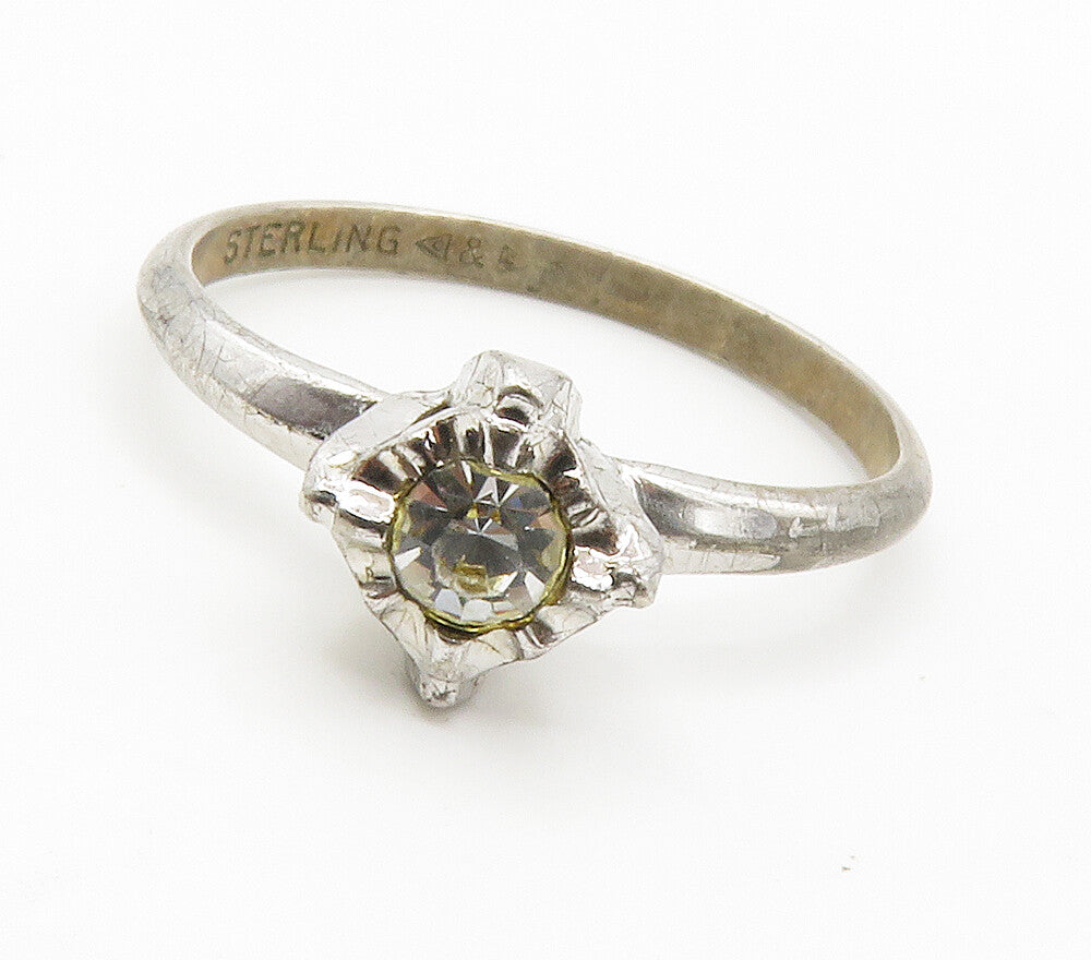 CLARK & COOMBS 925 Silver  Vintage Cubic Zirconia Solitaire Ring Sz 7  RG15068