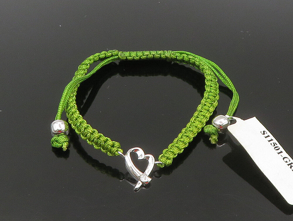 925 Silver  Cubic Zirconia Love Heart Adjustable Friendship Bracelet  BT1073