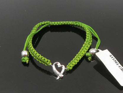 925 Silver  Cubic Zirconia Love Heart Adjustable Friendship Bracelet  BT1073