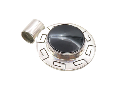 CII MEXICO 925 Silver  Vintage Black Onyx Greek Key Border Pendant  PT7865