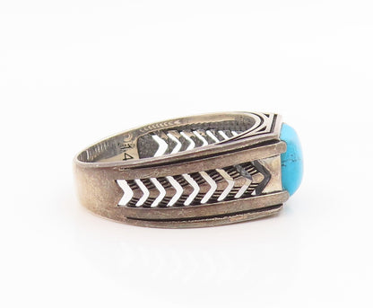 925 Sterling Silver Vintage Ring CHIMODA Turquoise Signet Band  Sz 14.5  RG35653