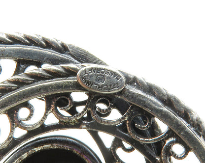 DANECRAFT 925 Sterling Silver  Vintage Hematite Shiny Swirl Brooch Pin  BP4642