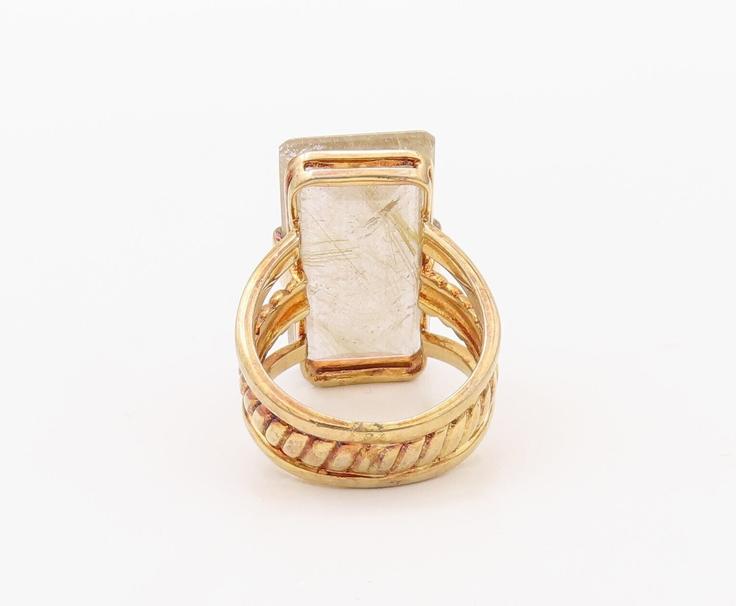 925 Sterling Silver Vintage Ring Gold Plated Large Gemstone Sz 7  RG30771