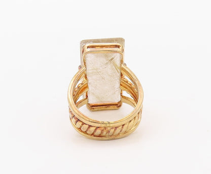 925 Sterling Silver Vintage Ring Gold Plated Large Gemstone Sz 7  RG30771