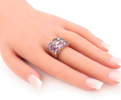 925 Sterling Silver Vintage Ring Floral Carved Oval Amethyst  Sz 8  RG29047