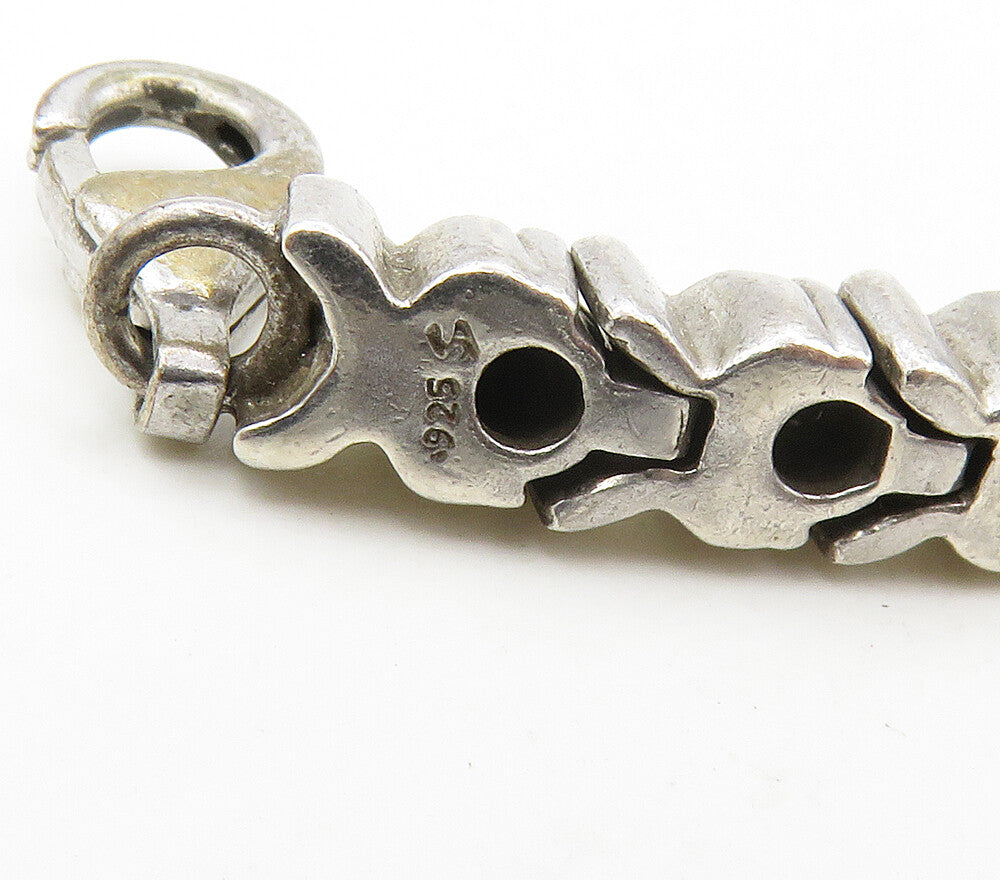 925 Sterling Silver  Vintage Genuine Black Diamonds XO Chain Bracelet  BT6464